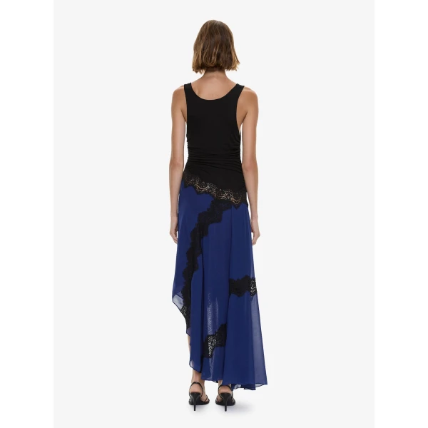 Christopher Esber Cutaway Lace Gathered Tank Dress in Ink Black | Midi Dresses | Luxury Shoes 