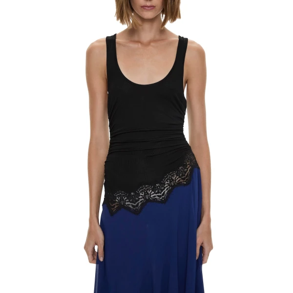 Christopher Esber Cutaway Lace Gathered Tank Dress in Ink Black | Midi Dresses | Luxury Shoes 