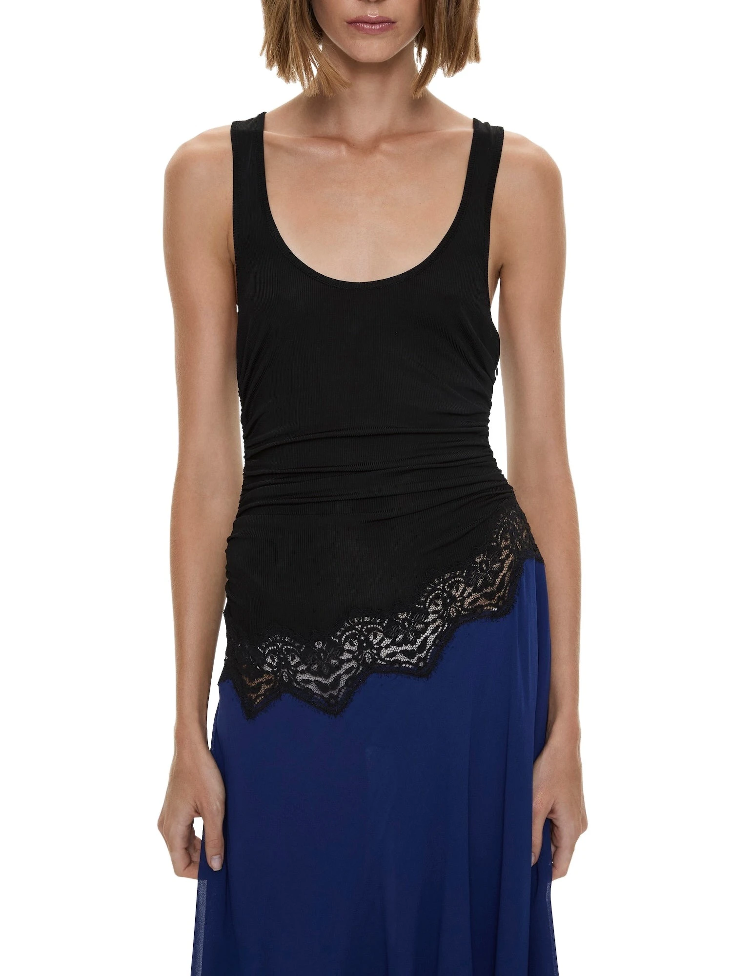 Christopher Esber Cutaway Lace Gathered Tank Dress in Ink Black Christopher Esber Cutaway Lace Gathered Tank Dress in Ink Black | Midi Dresses | Luxury Shoes