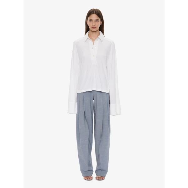 Christopher Esber Deconstruct Denim Long Sleeve Polo in White | Long Sleeve | Luxury Shoes 