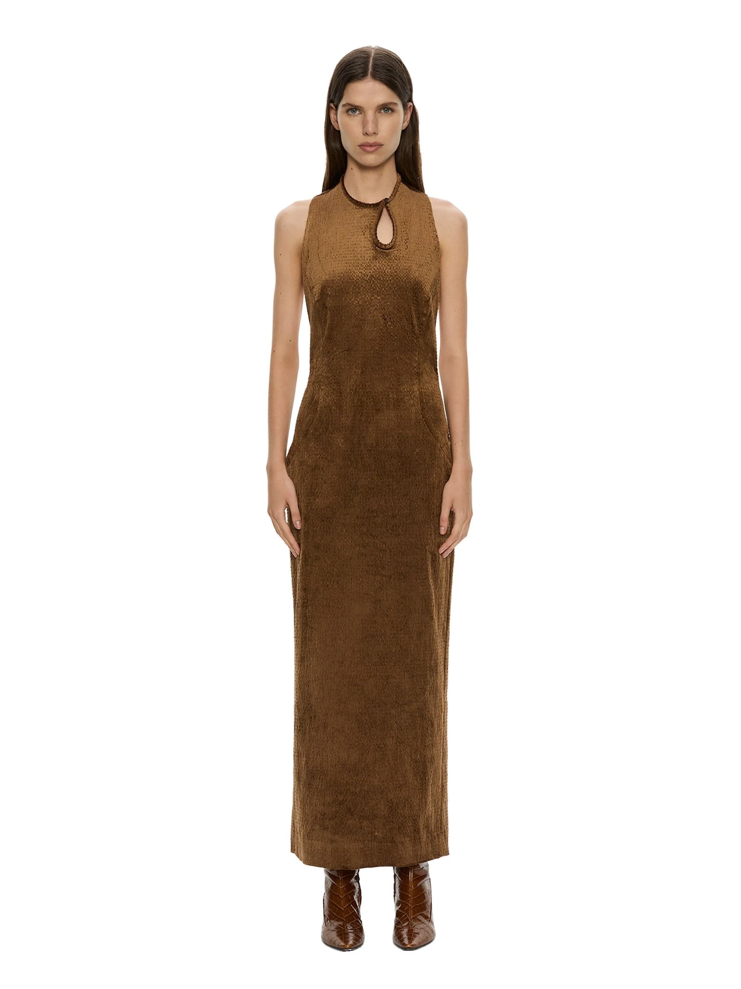 Christopher Esber Delvine Column Dress in Cognac Christopher Esber Delvine Column Dress in Cognac | Maxi Dresses | Luxury Shoes