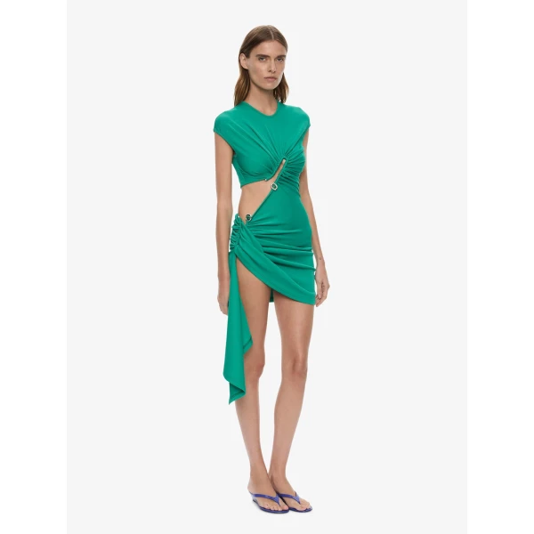 Christopher Esber Droplet Crystal Clasp Draped Tank Dress in Malachite | Mini Dresses | Luxury Shoes 