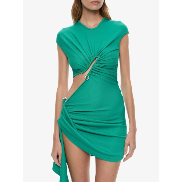 Christopher Esber Droplet Crystal Clasp Draped Tank Dress in Malachite | Mini Dresses | Luxury Shoes 