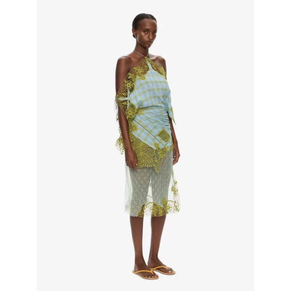 Christopher Esber Embroidered Handkerchief Envelope Dress in Sky Caper Check | Midi Dresses | Luxury Shoes 