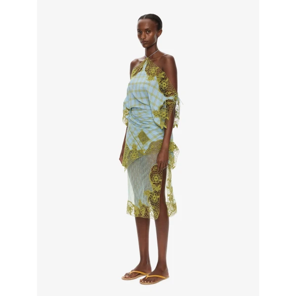 Christopher Esber Embroidered Handkerchief Envelope Dress in Sky Caper Check | Midi Dresses | Luxury Shoes 