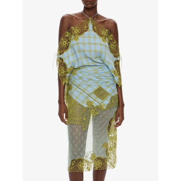 Christopher Esber Embroidered Handkerchief Envelope Dress in Sky Caper Check | Midi Dresses | Luxury Shoes 