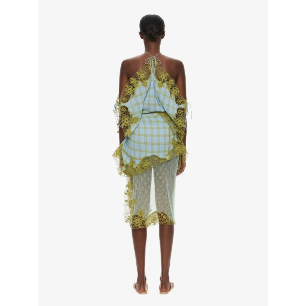 Christopher Esber Embroidered Handkerchief Envelope Dress in Sky Caper Check | Midi Dresses | Luxury Shoes 