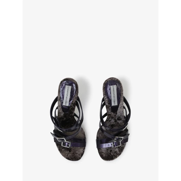 Christopher Esber Fasten Crinkled Heel in Amethyst Enamel | Heels | Luxury Shoes 