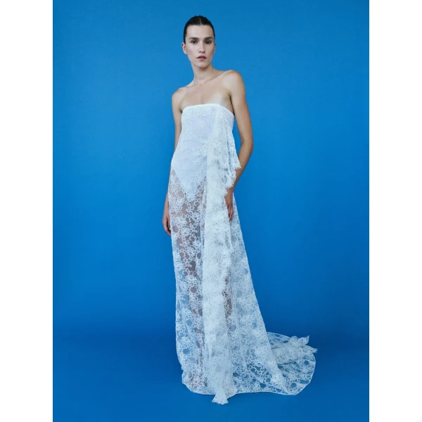 Christopher Esber Floating Lace Strapless Gown in White | Evening Gowns | Luxury Shoes 
