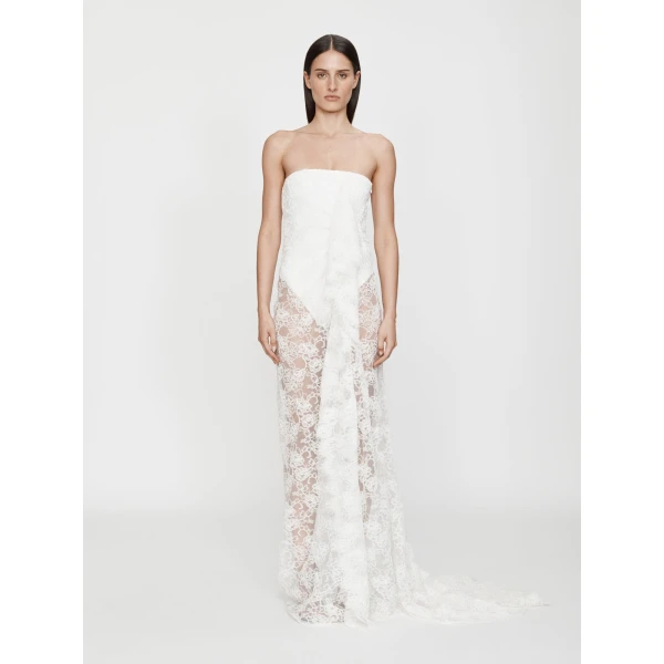 Christopher Esber Floating Lace Strapless Gown in White | Evening Gowns | Luxury Shoes 