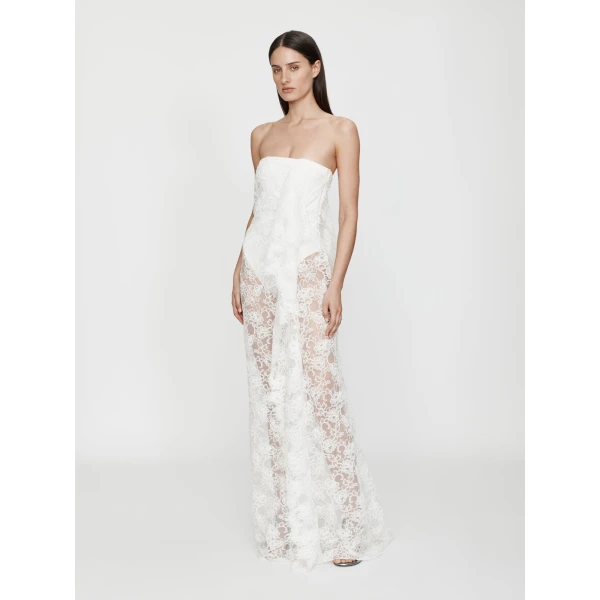 Christopher Esber Floating Lace Strapless Gown in White | Evening Gowns | Luxury Shoes 
