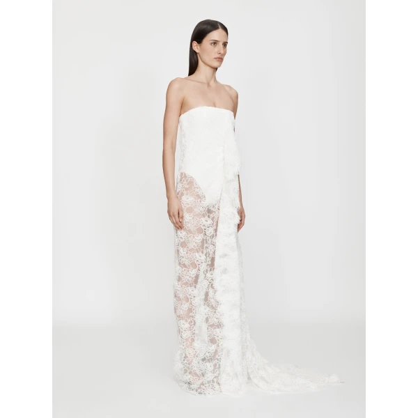 Christopher Esber Floating Lace Strapless Gown in White | Evening Gowns | Luxury Shoes 