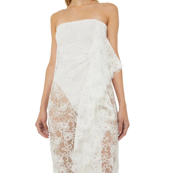 Floating Lace Strapless Gown in White