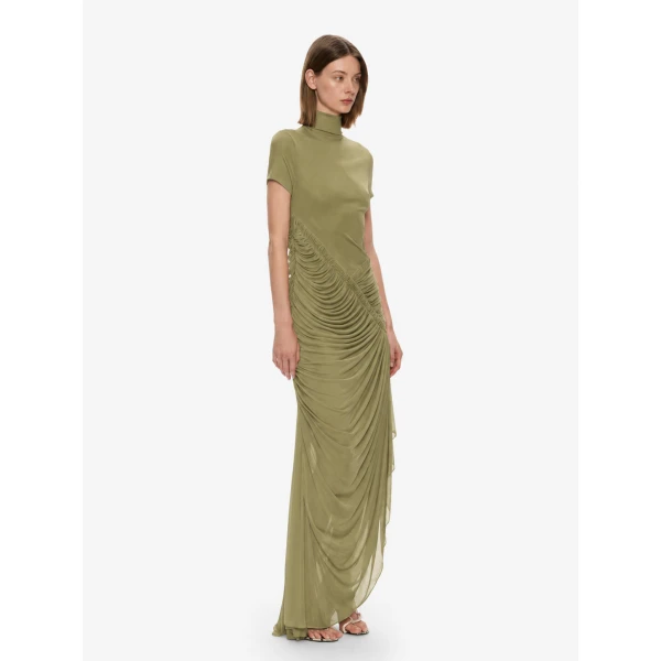 Christopher Esber Fusion Ruched Ripple Dress in Fennel | Maxi Dresses | Luxury Shoes 