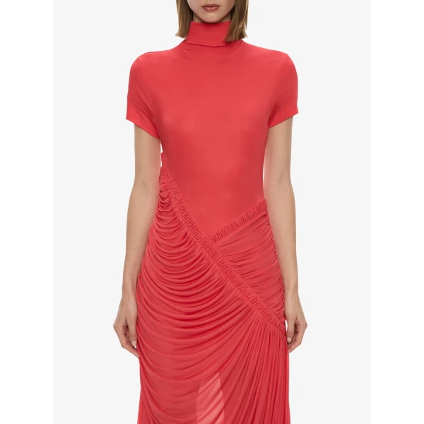 Christopher Esber Fusion Ruched Ripple Dress in Watermelon | Maxi Dresses | Luxury Shoes 