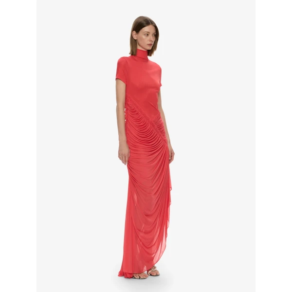 Christopher Esber Fusion Ruched Ripple Dress in Watermelon | Maxi Dresses | Luxury Shoes 