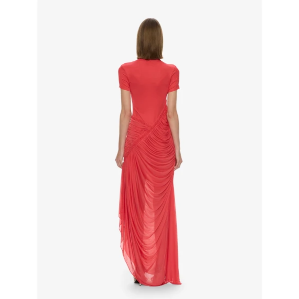 Christopher Esber Fusion Ruched Ripple Dress in Watermelon | Maxi Dresses | Luxury Shoes 