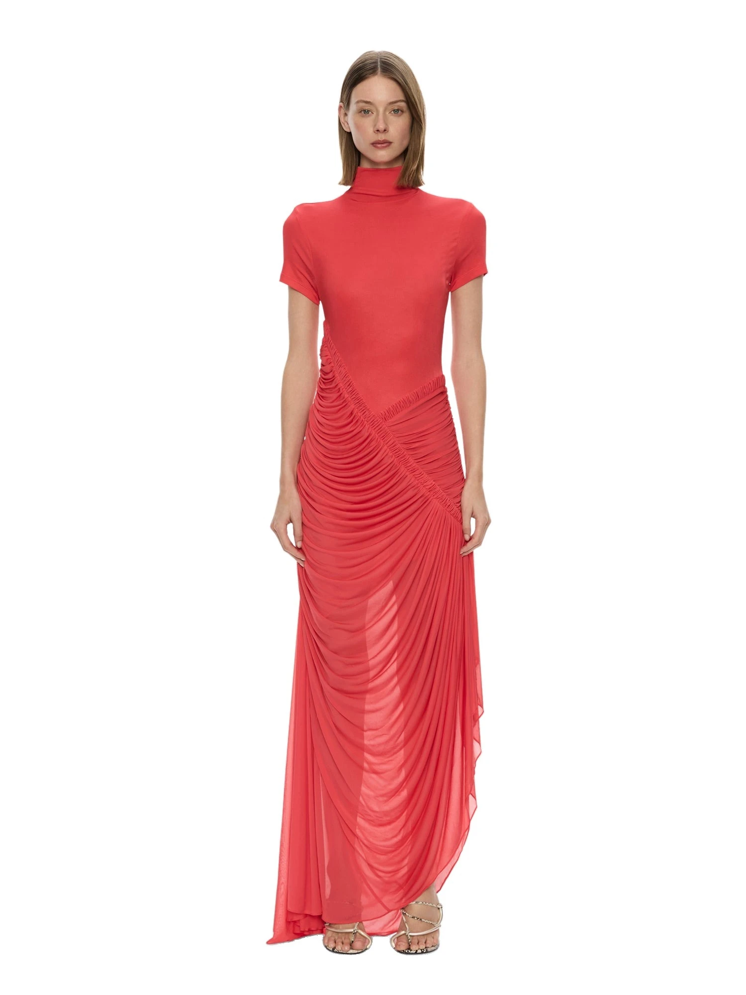 Christopher Esber Fusion Ruched Ripple Dress in Watermelon Christopher Esber Fusion Ruched Ripple Dress in Watermelon | Maxi Dresses | Luxury Shoes