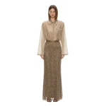 Christopher Esber Gilded Chevron Lace Skirt in Golden Khaki | Skirts | Luxury Shoes 
