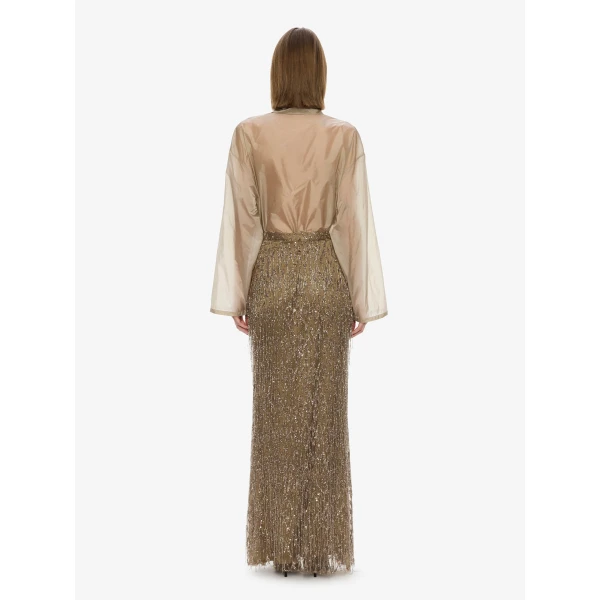 Christopher Esber Gilded Chevron Lace Skirt in Golden Khaki | Skirts | Luxury Shoes 
