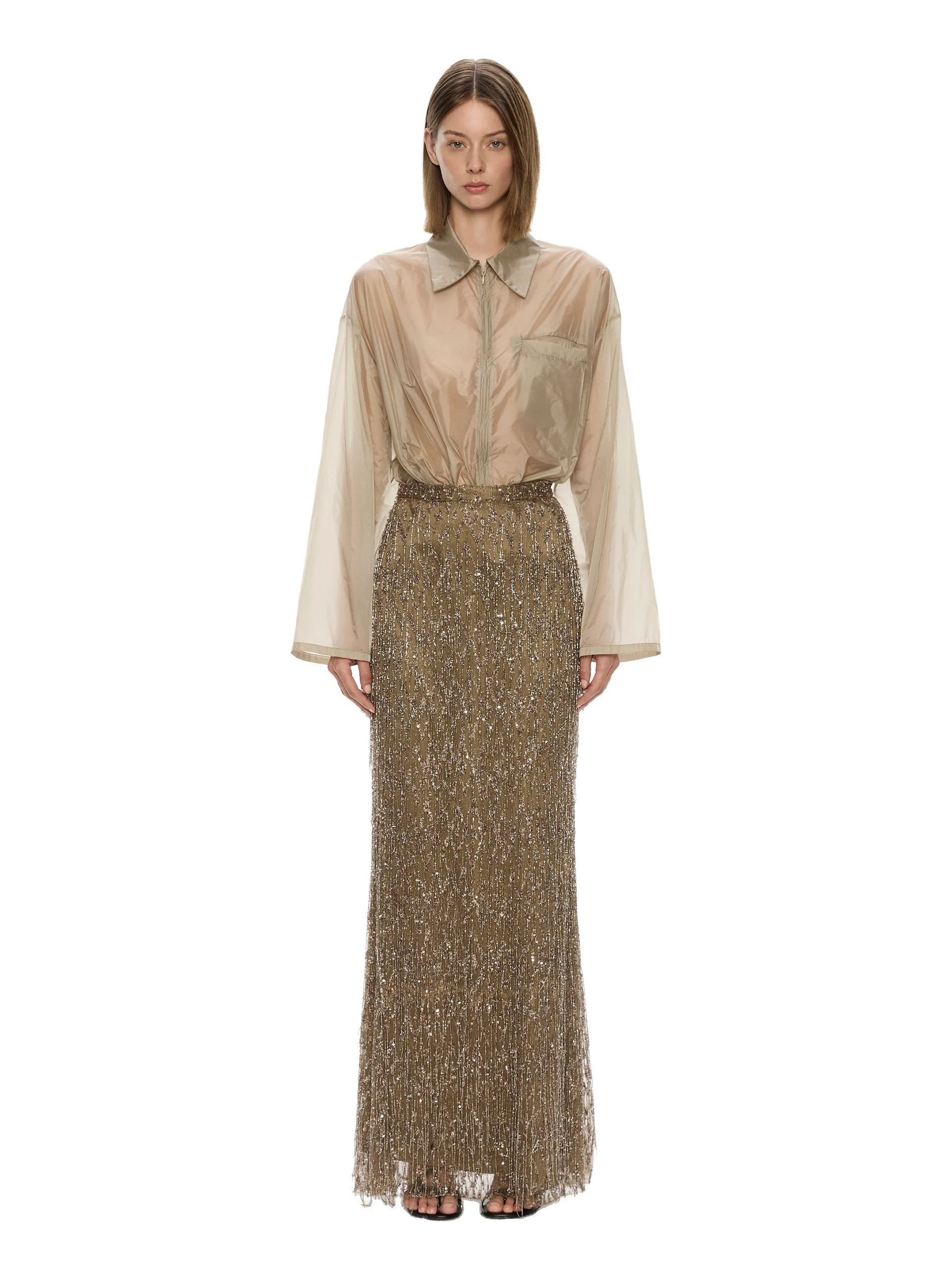 Christopher Esber Gilded Chevron Lace Skirt in Golden Khaki Christopher Esber Gilded Chevron Lace Skirt in Golden Khaki | Skirts | Luxury Shoes