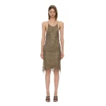 Christopher Esber Gilded Chevron Lace Tank Dress in Bronzed Khaki | Midi Dresses | Luxury Shoes 