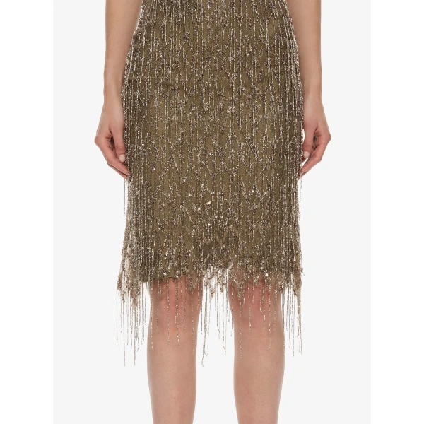 Christopher Esber Gilded Chevron Lace Tank Dress in Bronzed Khaki | Midi Dresses | Luxury Shoes 