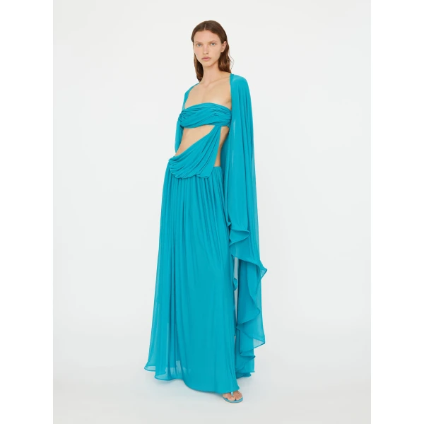 Christopher Esber Gyre Suspended Stream Jersey Dress in Teal | Maxi Dresses | Luxury Shoes 