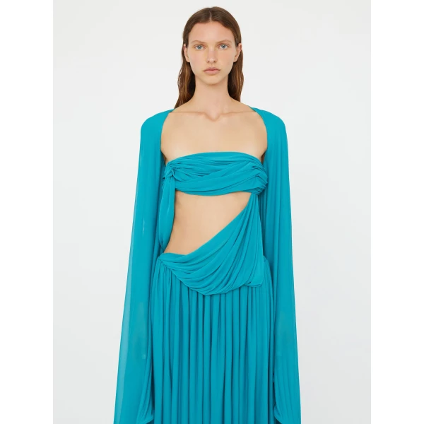 Christopher Esber Gyre Suspended Stream Jersey Dress in Teal | Maxi Dresses | Luxury Shoes 