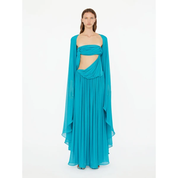 Christopher Esber Gyre Suspended Stream Jersey Dress in Teal | Maxi Dresses | Luxury Shoes 