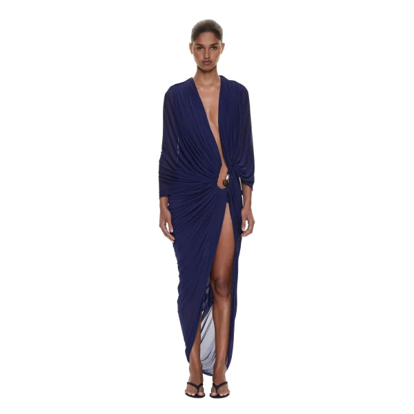 Helix Crystal Draped Dress in Ink