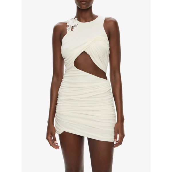 Christopher Esber Hibiscus Embroidered Fold Up Mini Dress in White | Mini Dresses | Luxury Shoes 