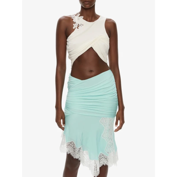 Christopher Esber Incline Gathered Skirt in Mystic Mint White | Skirts | Luxury Shoes 