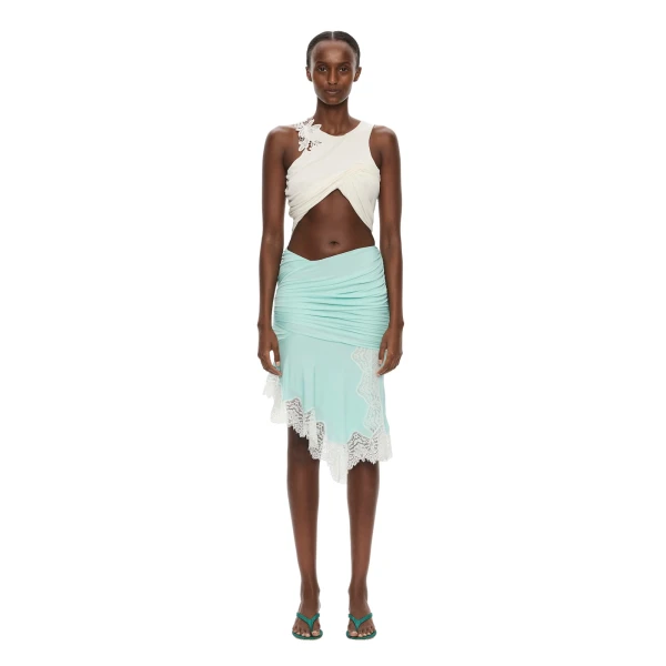 Christopher Esber Incline Gathered Skirt in Mystic Mint White | Skirts | Luxury Shoes 