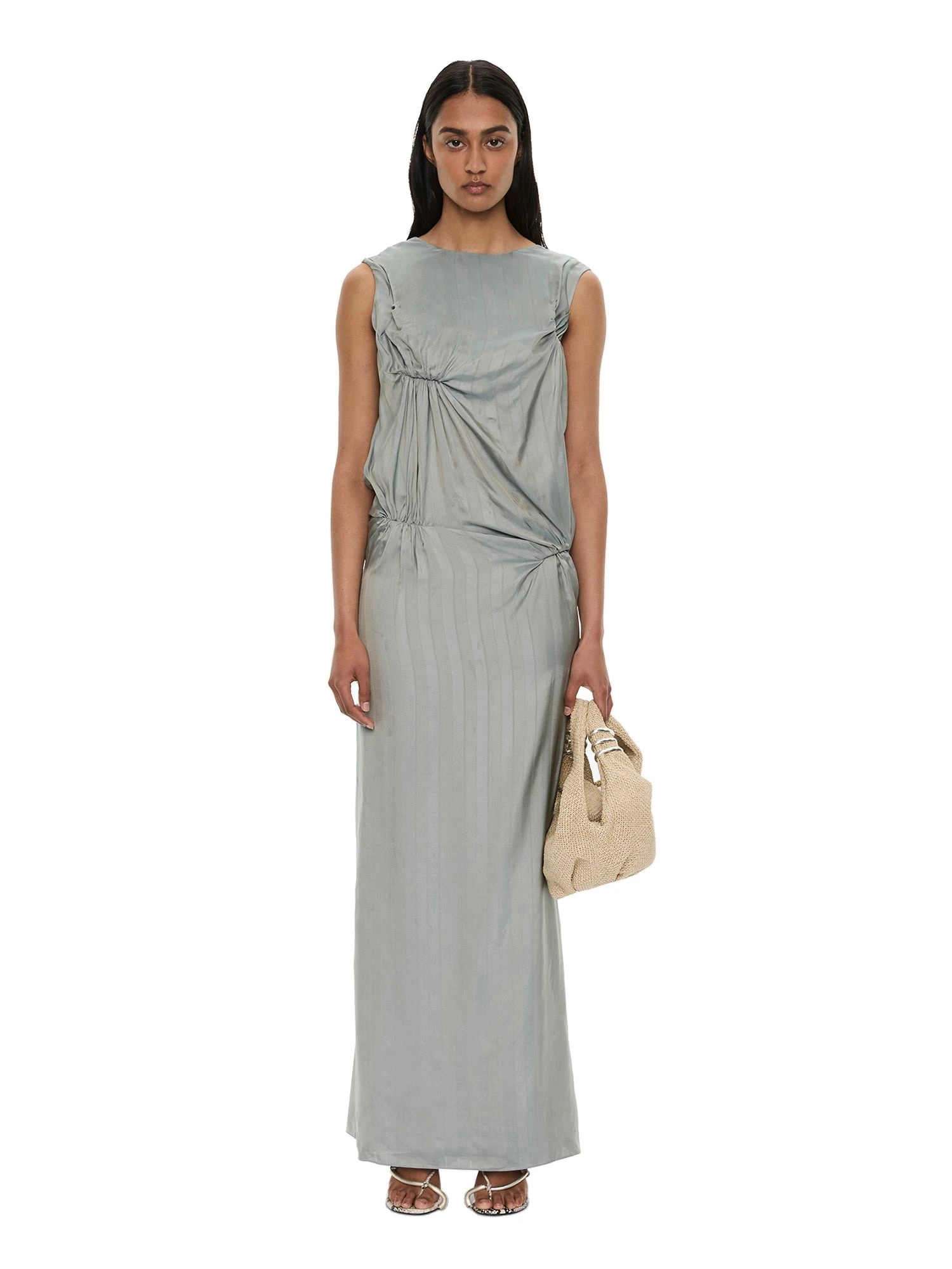 Christopher Esber Kacere Bikini Tuck Column Tank Dress in Washed Slate Christopher Esber Kacere Bikini Tuck Column Tank Dress in Washed Slate | Maxi Dresses | Luxury Shoes