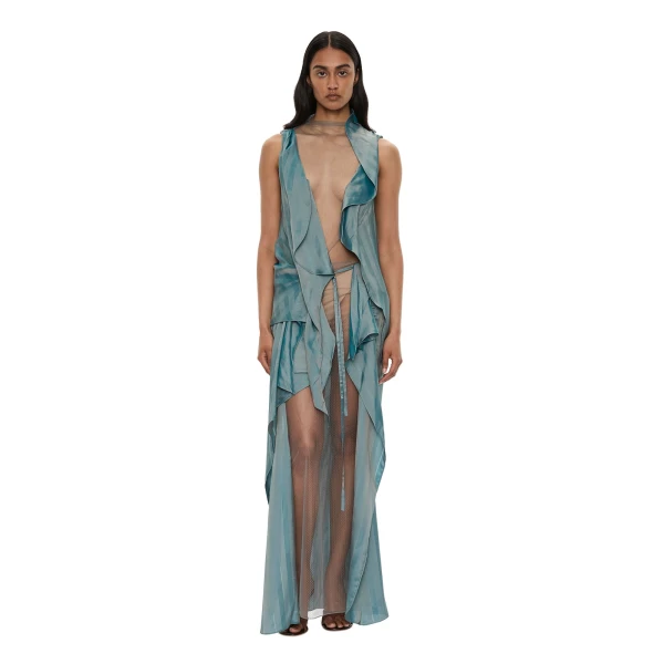 Kacere Towel Drape Column Skirt in Washed Green