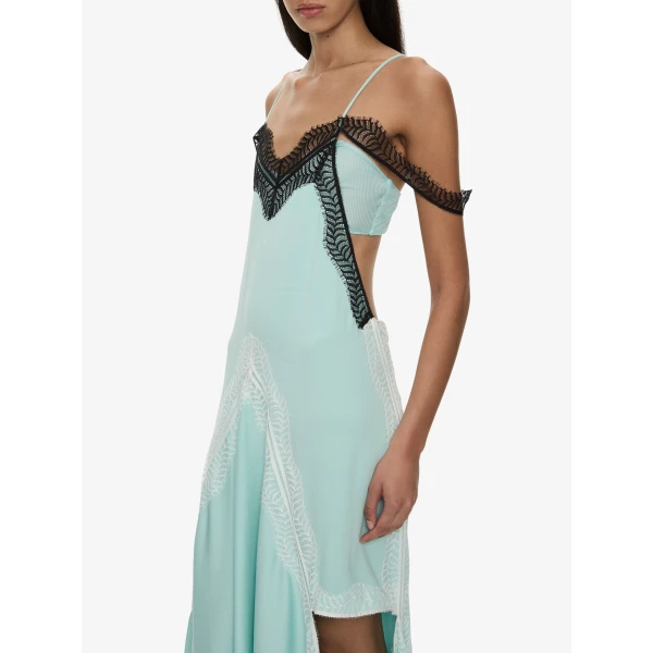 Christopher Esber Keira Split Lace Cutaway Dress in Mystic Mint Multi | Maxi Dresses | Luxury Shoes 