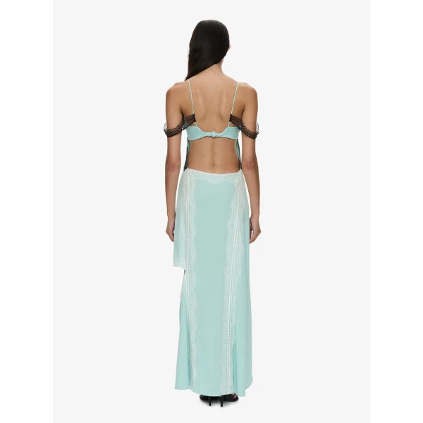 Christopher Esber Keira Split Lace Cutaway Dress in Mystic Mint Multi | Maxi Dresses | Luxury Shoes 