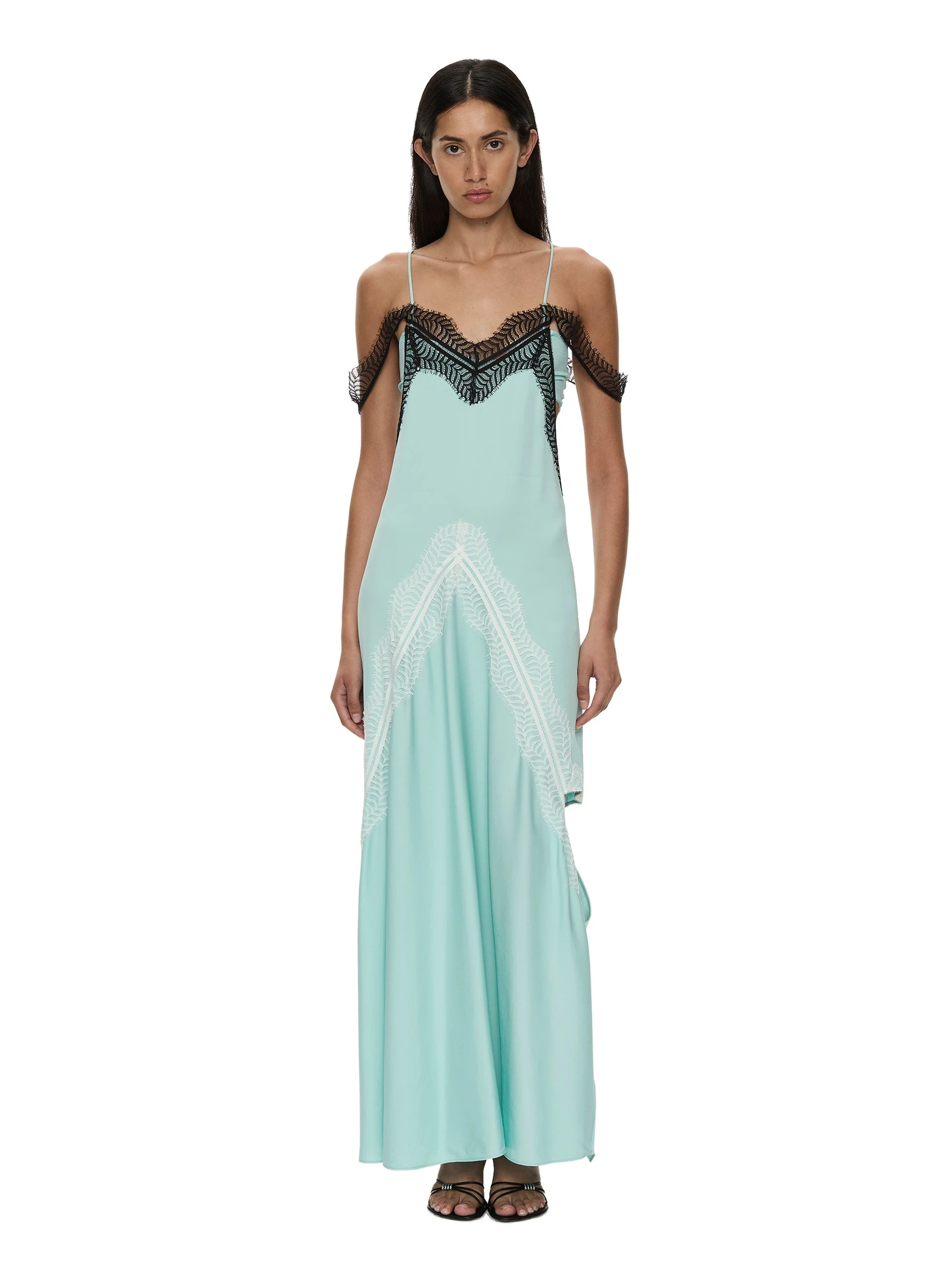 Christopher Esber Keira Split Lace Cutaway Dress in Mystic Mint Multi Christopher Esber Keira Split Lace Cutaway Dress in Mystic Mint Multi | Maxi Dresses | Luxury Shoes