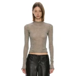 Christopher Esber Lenny Cashmere Long Sleeve Knit Top in Grey Marle | Sweaters | Luxury Shoes 