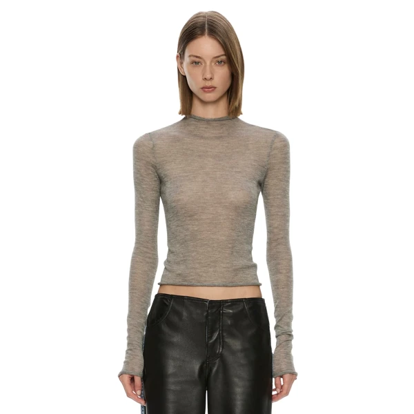 Lenny Cashmere Long Sleeve Knit Top in Grey Marle