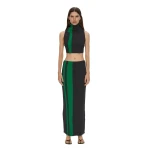 Christopher Esber Mach Stripe Tie Skirt in Rallye Green Black | Skirts | Luxury Shoes 