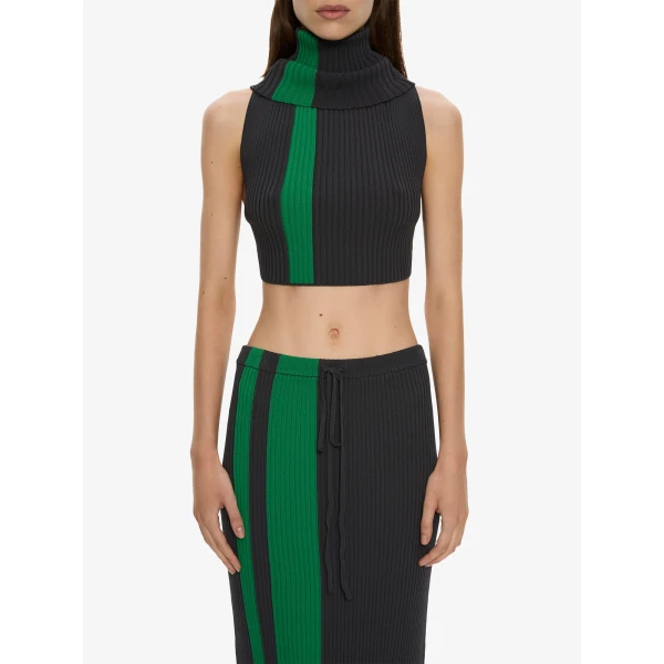 Christopher Esber Mach Stripe Tie Skirt in Rallye Green Black | Skirts | Luxury Shoes 