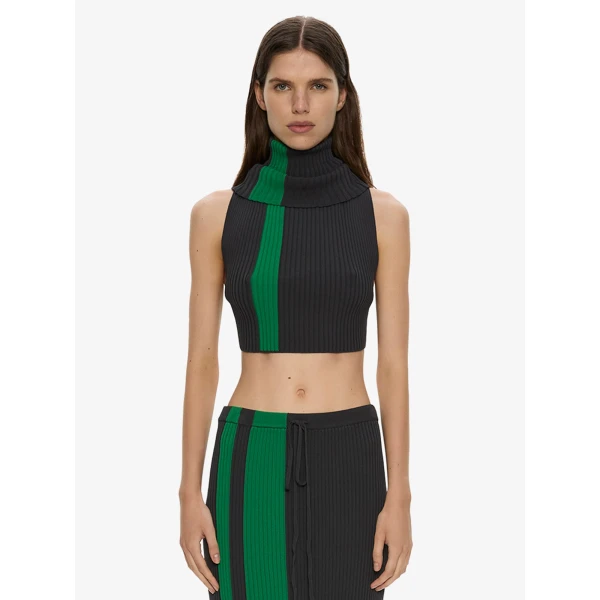 Christopher Esber Mach Stripe Tie Skirt in Rallye Green Black | Skirts | Luxury Shoes 