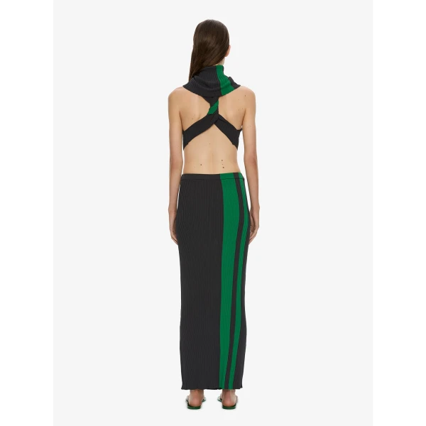 Christopher Esber Mach Stripe Tie Skirt in Rallye Green Black | Skirts | Luxury Shoes 
