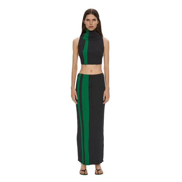 Christopher Esber Mach Stripe Tie Skirt in Rallye Green Black | Skirts | Luxury Shoes 