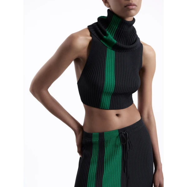 Christopher Esber Mach Stripe Turtleneck Crop in Rallye Green Black | Tops | Luxury Shoes 
