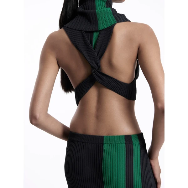 Christopher Esber Mach Stripe Turtleneck Crop in Rallye Green Black | Tops | Luxury Shoes 