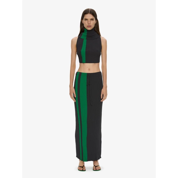 Christopher Esber Mach Stripe Turtleneck Crop in Rallye Green Black | Tops | Luxury Shoes 