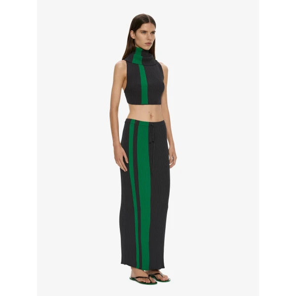 Christopher Esber Mach Stripe Turtleneck Crop in Rallye Green Black | Tops | Luxury Shoes 